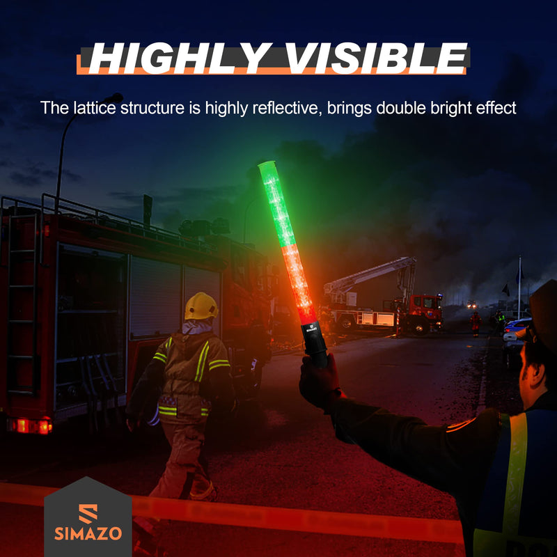 4 Pieces 21 Inch Signal Traffic Wand with 3 Flashing Modes & 6 Led Lights, Traffic Safety Baton with Wrist Strap for Air Marshalling, Car Directing, Parking Guides (Red&Green) Red & Green 4 Pack
