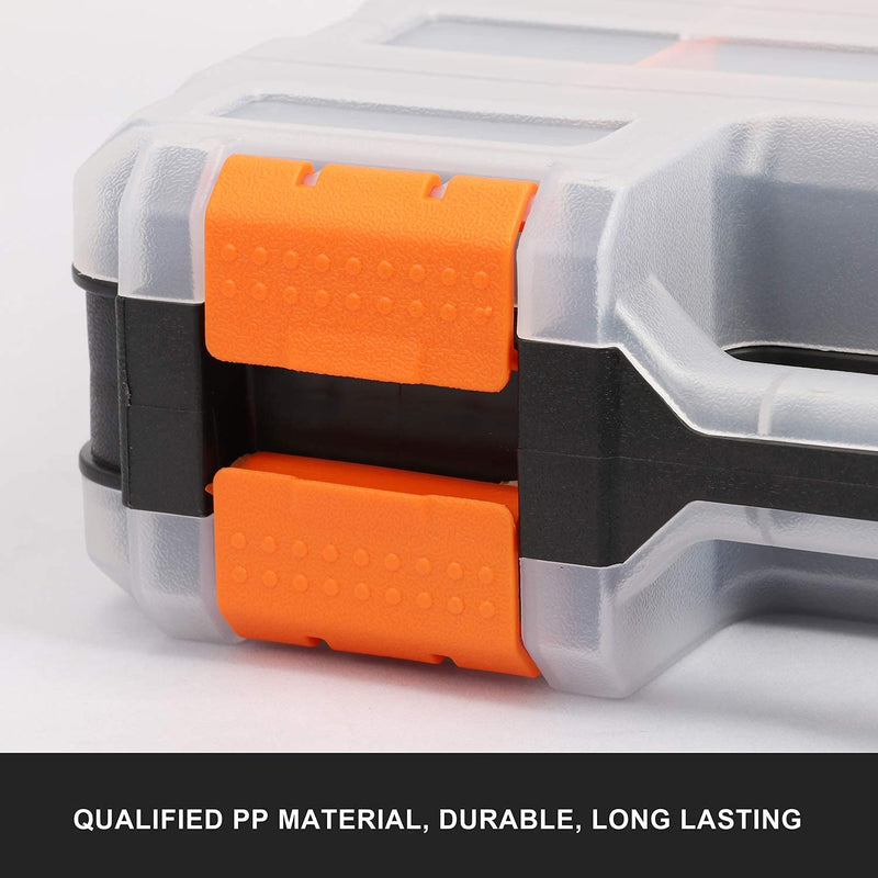 Mayouko Double Side Tools Organizer, Customizable Removable Plastic Dividers, Hardware Box Storage, Excellent for Screws,Nuts,Small Parts, 34-Compartment, Black/Orange,12.6"L x 10.6"W x 3.2"H 34 Compartments Orange