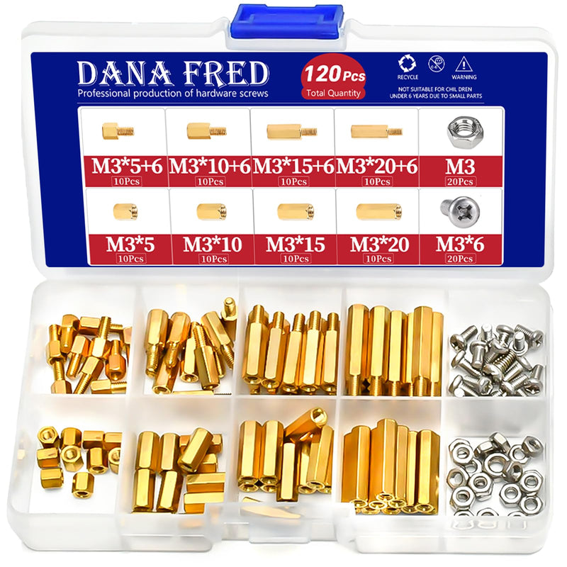 M3 Hex Male Female Brass Spacers Standoffs Screws Nuts Assortment Kit,120 Pcs M3 Hexagon Threaded Pillar,Hexagonal PCB Motherboard Spacer Bolt Screw Nut Assortment Kit Mounting for PCB,Circuit Board M3-Brass Standoff Kit-120Pcs