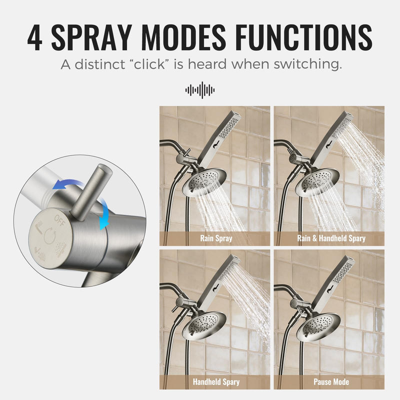 G-Promise All Metal High-Flow Shower Diverter Valve with Holder, 3-Way Splitter with Pause Mode for Handheld and Fixed Shower Head, Bathroom Universal Adapter System Replacement Part (Brushed Nickel) Brushed Nickel