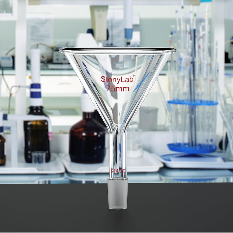 stonylab Borosilicate Glass Powder Funnel, Short Neck, 14/20 Joint Size, 75 mm Diameter