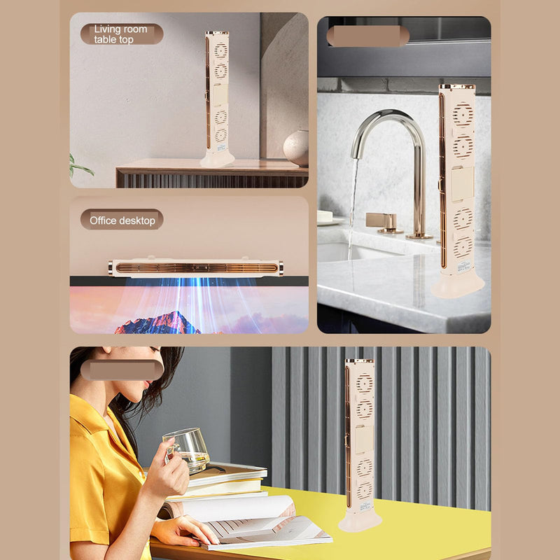 Fockety Portable Desk Fan, USB Rechargeable Powerful Wind Space Saving Small Tower Fan Bedroom Bladeless Desk Fan Desk Tower Fan Desk Table Fan for Bedroom Home Office Desktop (Cream Cream White