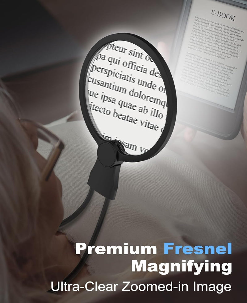 5X Hands-Free Magnifying Glass with 24 LED Lights, 5.12" Rechargeable Magnifier with Flexible Gooseneck for Neck Wear, Large Page Magnifier for Seniors Reading, Repairing, Sewing, Cross Stitch
