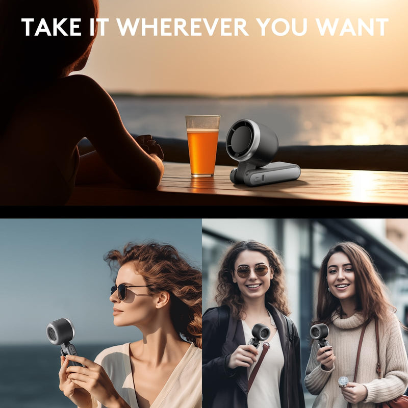 Foldable Handheld Fan, Portable High Speed Rechargeable 10000mAh Mini Turbo Fan, Digital Display, 5 Speed Adjustable Personal Small Pocket, Gifts for Women Men Travel Camp Outdoor Office Gray
