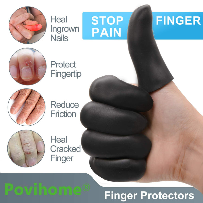 Povihome Black Finger Protectors, Finger Cots, Moisturizing Thumb and Finger Covers - New Thick Version - Elastic Cracked Finger Sleeves to Protect Cracked, Peel Finger and Other Finger Pain Black (Pack of 10)