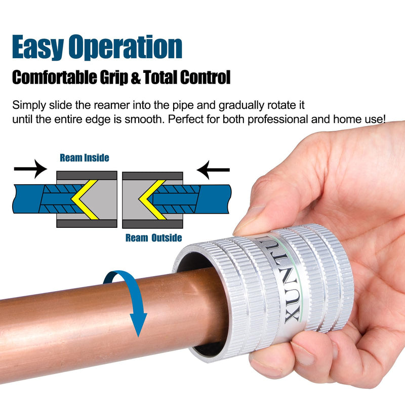 Professional Tubing Reamer, 1/4" to 1-3/8" Inner-Outer Pipe Reamer, 45 Heavy Duty 40Cr Alloy Steel Blades, Aluminum Body Deburring Tool for Stainless Steel, Copper, PVC