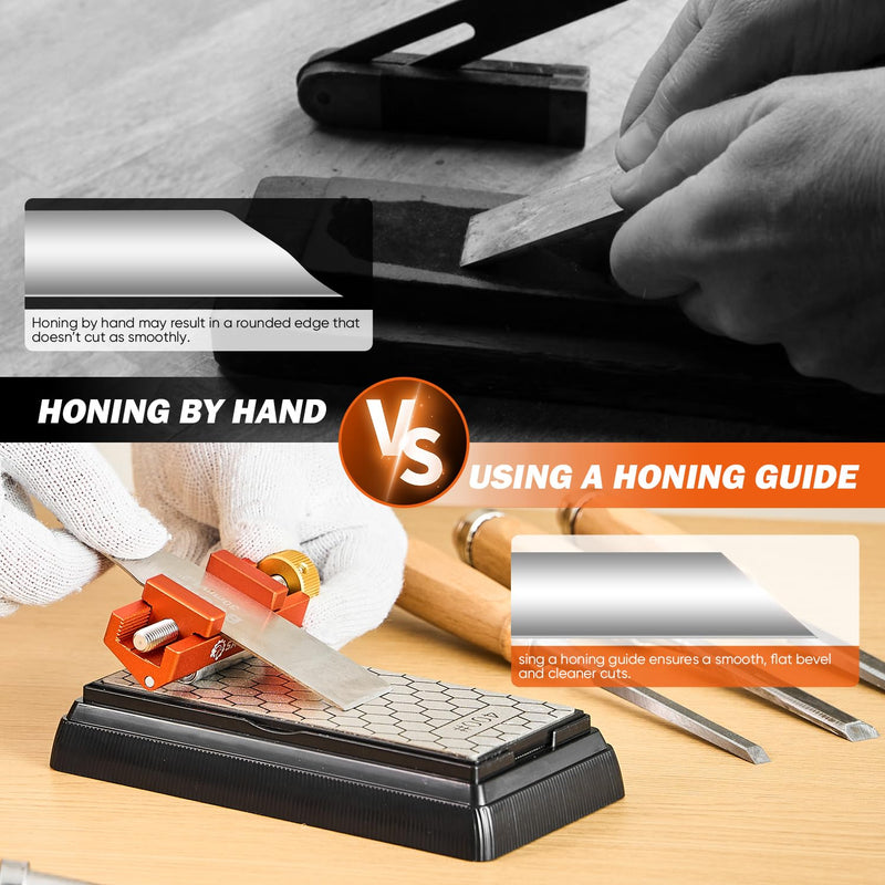 SakerPlus Honing Guide with Whetstone, Off-Center Sharpening Tool for Chisels and Planes, Width 0.2–2.55 Inches, Fine/Coarse Diamond Stone (Guide*1+Stone*1) Guide*1+Stone*1