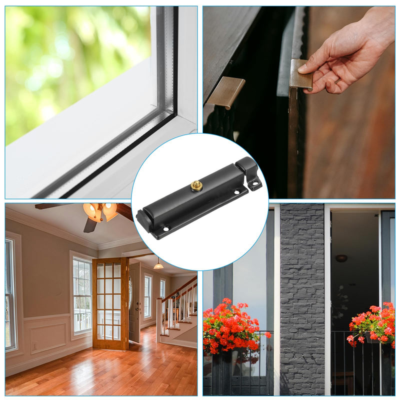MECCANIXITY Spring Loaded Latch Pin 5.67 x 1.18 Inch Door Safety Slide Lock with Button Internal Door Bolt Latch Sliding Lock Barrel Bolt with Screws Furniture Cabinet Black, Pack of 2 5.67x1.18Inch