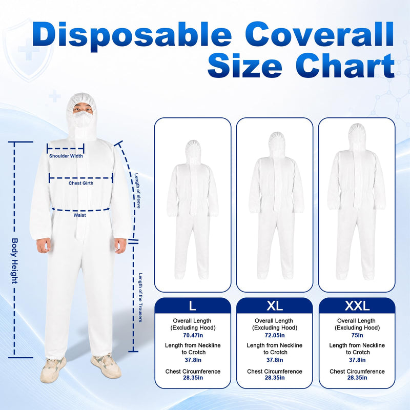5 Pack Hazmat Paint Suits,Disposable Protective Coveralls for Men Large