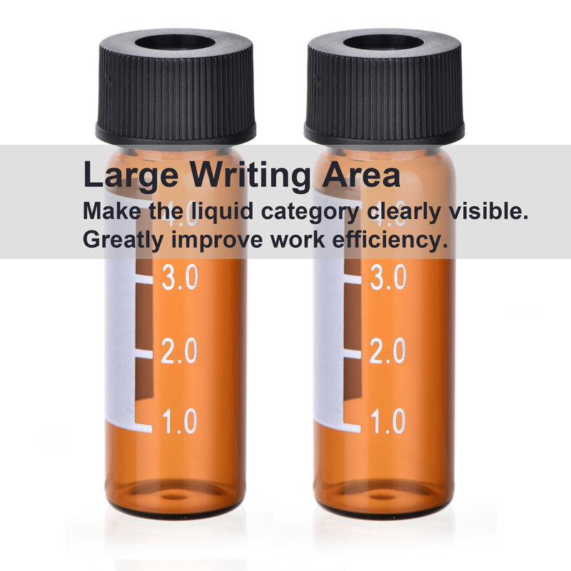 ESHATO 4ML Autosampler Vial, 100 Pack HPLC/GC Vials 9-425 Lab Amber Vials Sample Vial Screw Cap Writing Patch White PTFE and Silicone Septa for LC Stamper Brown