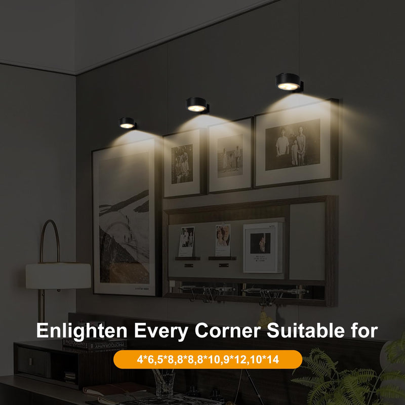3-Pack Battery Operated Picture Light Magnetic Painting Light with 3 Lighting Modes,Remote and Dimmable Timer Art Display Light for Picture Artworking Frame Portrait,Wireless Wall Decor Puck Lights Black