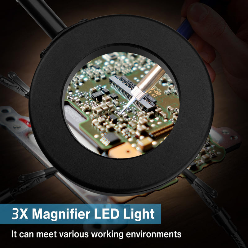 Lytool Helping Hands Soldering Station with 3X Magnifying Glass Dimmable LED, Flexible Helping Hands Soldering with 4 Flexible Arms for Welding Repair Hobby DIY With light