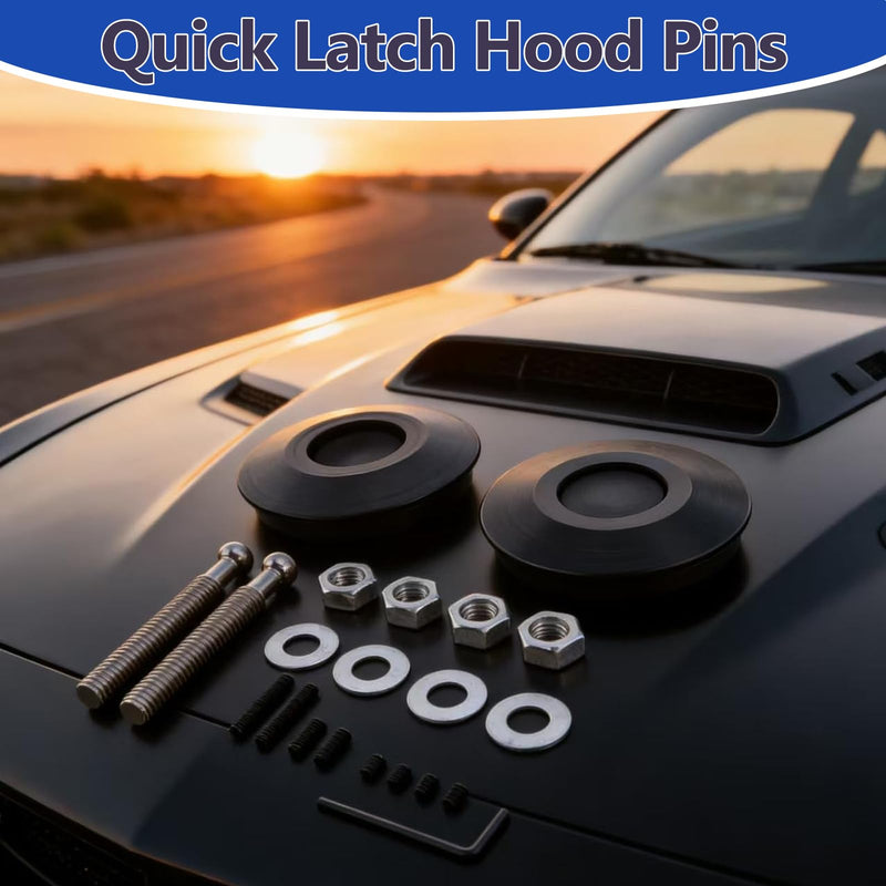 2 Pack Quick Latch Hood Pins Universal 2.44" Diameter Quick Release Latch Push Button Hood Bonnet Pins Lock Clip Kit (Black) Black 2.44"