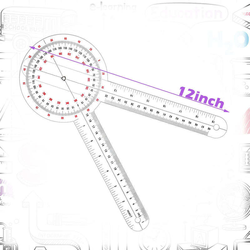 Frienda 12 Inch Goniometer Transparent Orthopedic Angle Ruler Plastic Goniometer 360 Degree for Body Measuring Tape Protractor Ruler(6 Pieces) 6