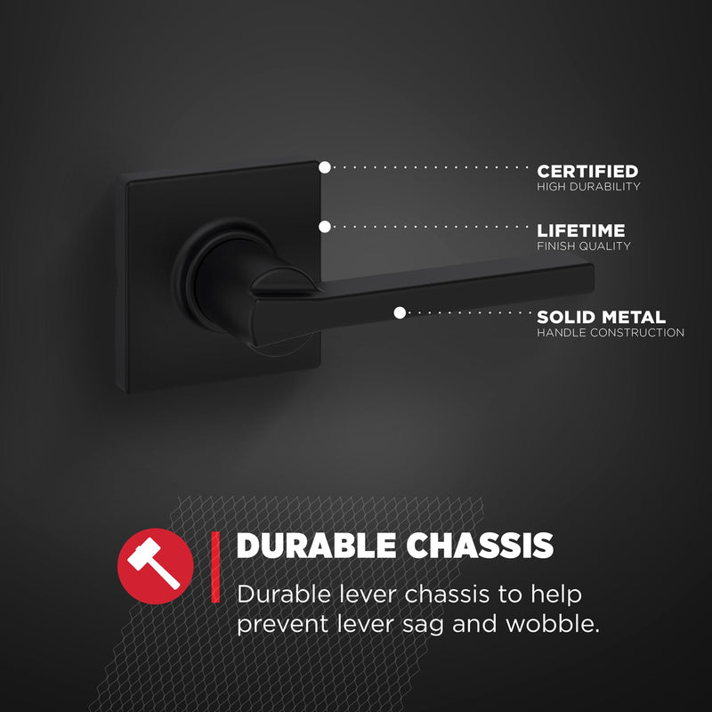 Kwikset Casey Interior Passage Door Handle, Lever For Closet and Hallway Doors, Reversible Non-Locking Handle Lever, Matte Black , with Microban Protection 1 Pack