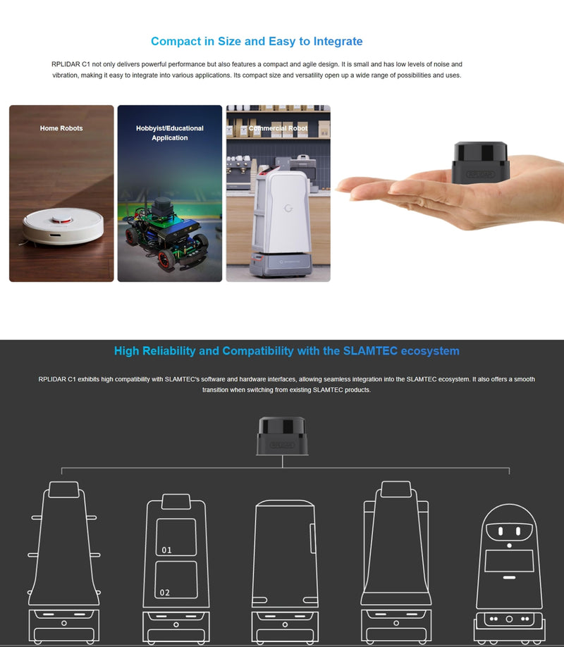 WayPonDEV RPLIDAR C1 360 Degree 2D Lidar Sensor, 12 Meters Scanning Radius Ranging Module Kit, SLAM ROS Robot LIDAR Sensor Scanner for Obstacle Avoidance and Navigation of Robots