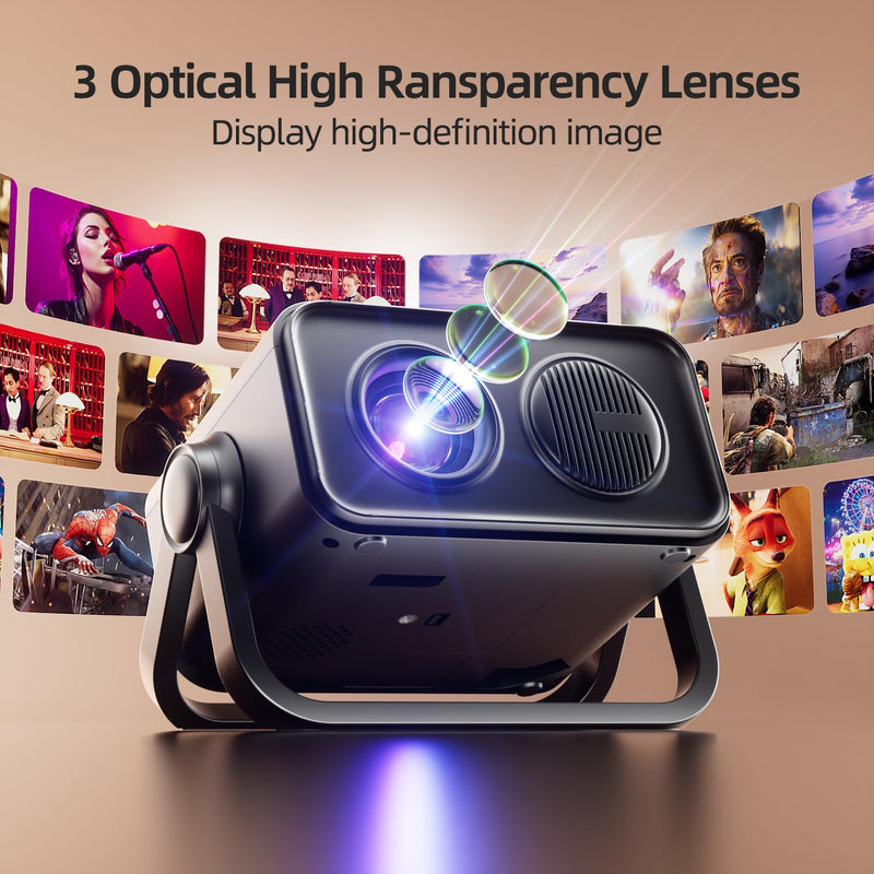 BKZ 2025 upgraded 360°Adjustable Dual Stand AI Auto Keystone Electric Focus Mini Portable Projector with Bluetooth 5.4, 1080P support Outdoor movie Projector compatible with HDMI/USB/Phone (Black) Black