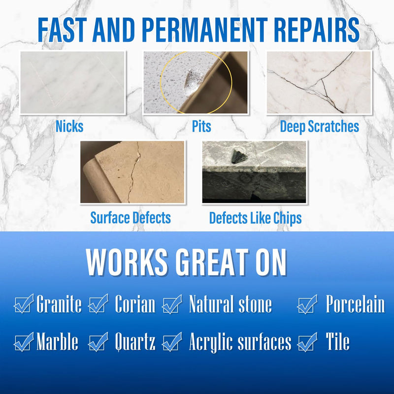 Quartz Countertop Chip Repair Kit (White), Marble and Granite Repair to Fix Nicks, Chips, Scratches on Granite, Marble, Porcelain, Corian, Travertine, Quartz, Acrylic and Other Natural Stone Surfaces No. 01 White