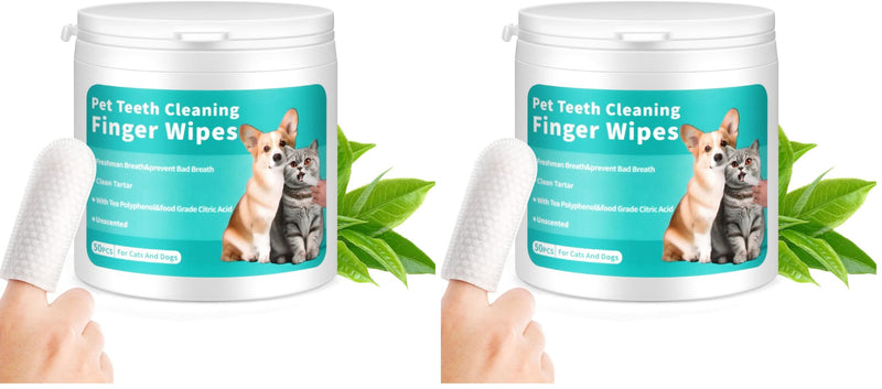 Dog Teeth Cleaning Wipes,Safe & Nautre Pet Dental Finger Wipes Help Dogs and Cats Remove Plaque&Tartar,Disposable Cat Dental Care Wipes 50 Counts (Odorless) (Pack of 2) Pack of 2