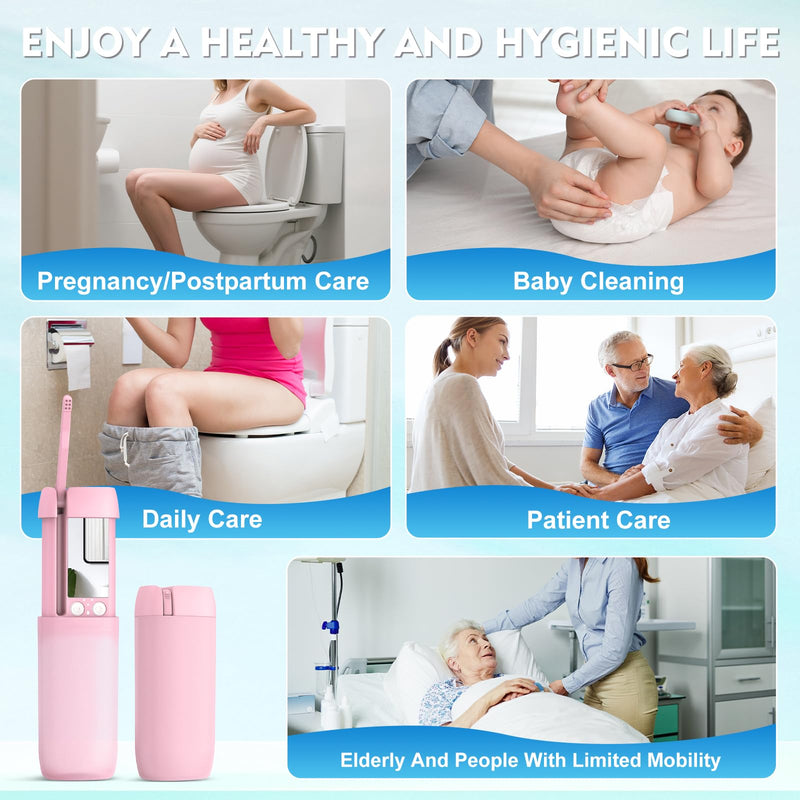Portable Bidet for Travel, Floranest Rechargeable Electric Travel Bidet Sprayer with Adaptor, Ideal for Travel, Camping and Home Use, Delivering Powerful Cleaning Performance Pink