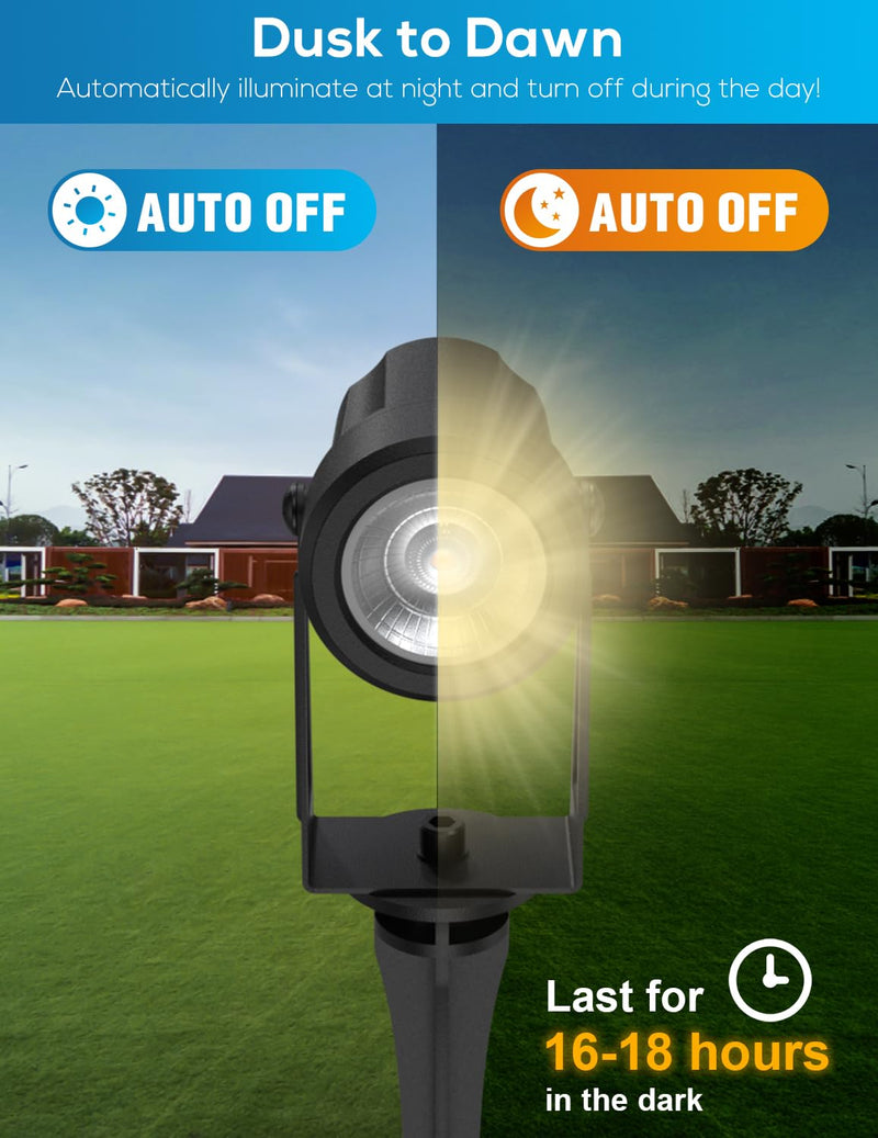 ZYAN Solar Landscape Spot Lights Outdoor 24ft Cable 6W Monocrystalline Panel & USB-C Powered 5400mAh All-Night Lighting Auto Dusk to Dawn IP65 Waterproof Warm White LED Uplights for Yard Pathway Trees 4 Pack