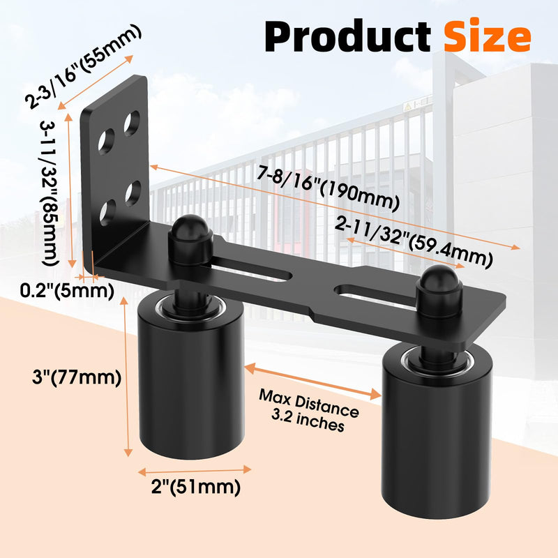 Sliding Gate Guide Rollers & Hardware Kit – Heavy Duty 3" Adjustable Nylon Wheels, Rust-Proof L-Bracket for Sliding Gates, Wood, or Garage Doors (Black-1pc, 3in) Black-1pc