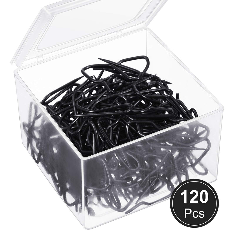 Shappy 120 Pack Drapery Hooks Pins for Curtains, Metal Pinch Pleat Hooks with Clear Box 1.2 Inch for Window Door and Shower Curtain(Black) Black