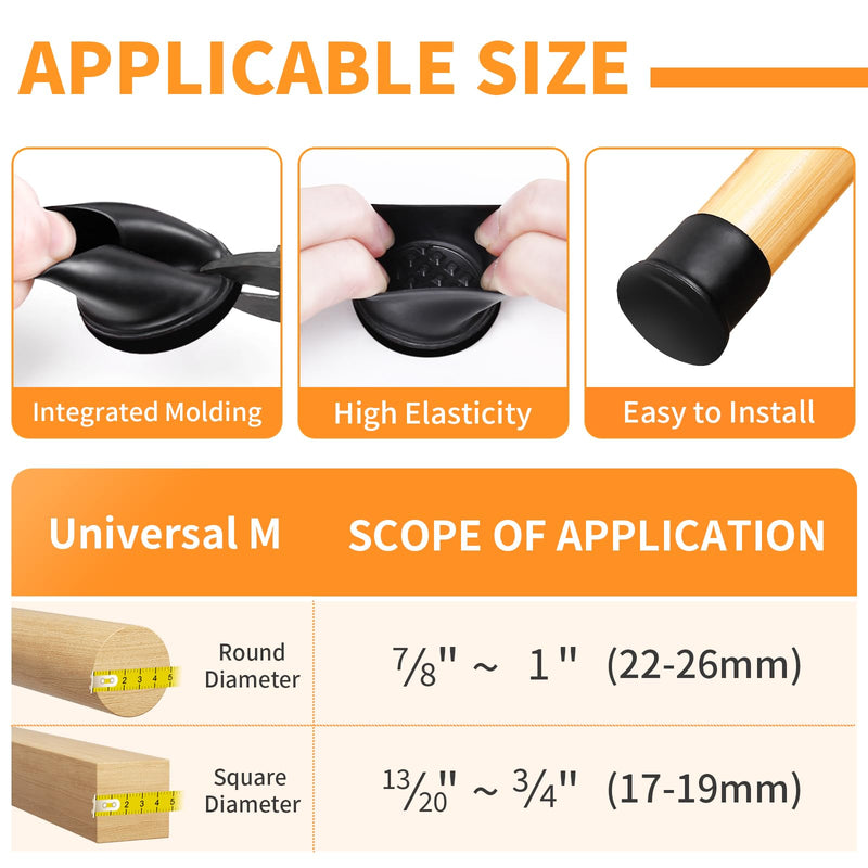 Ezprotekt Chair Leg Sliders for Carpet, 24 Pcs Round Chair Glides for Carpet, Carpet Furniture Pads Stool Leg Protectors Caps, Carpet Furniture Glides Quickly and Easily (M Fit: 7/8" to 1") M - Black