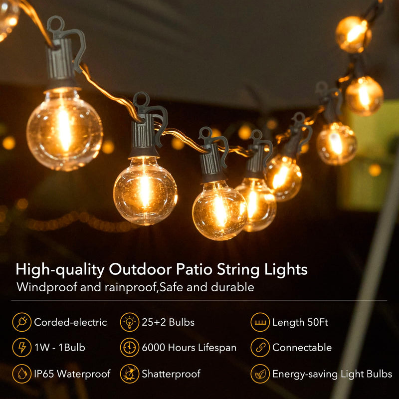Brightown Outdoor String Lights - Connectable Dimmable LED Patio String Lights with G40 Globe Plastic Bulbs, All Weatherproof Hanging Lights for Outside Backyard Porch (50 ft - 25 LED Bulbs) Black 50 ft - 25 LED Bulbs