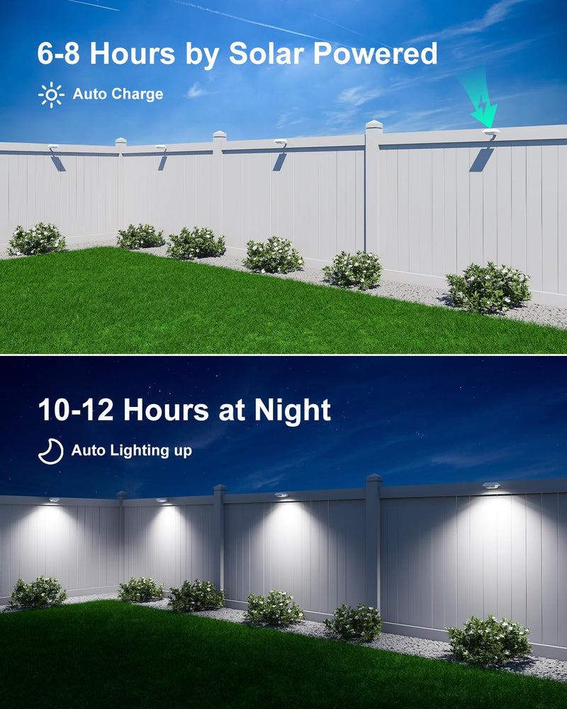 4 Pack White Solar Powered Gutter Lights Outdoor Decorative Waterproof 12 LEDs Yard Lamp for Lighting Fence, Railing, Outside Wall, Deck, Garden, Path, Backyard, Walkway, Patio, Holeless Installation Cool White White Shell-4 Pack