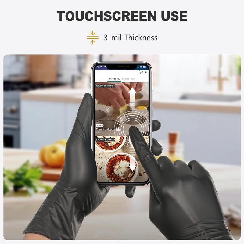 Black Vinyl Gloves, Food Grade Gloves Disposable Latex Free & Powder Free, Guantes for Cleaning Cooking Food Prep Large 100