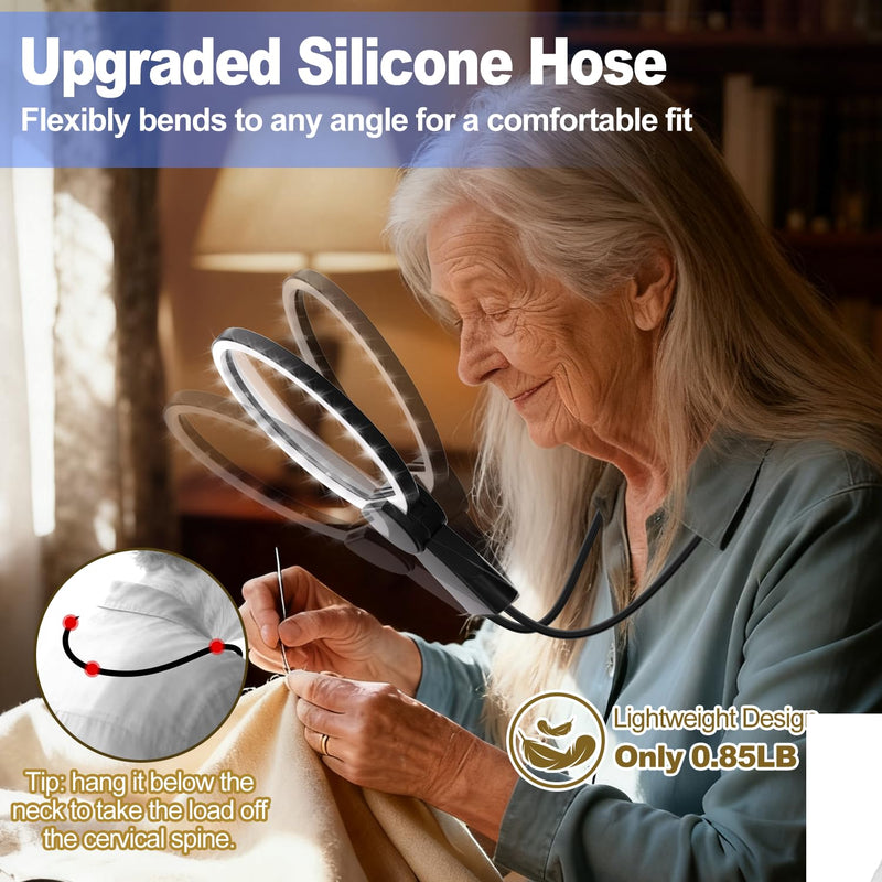 Magnifying Glass with Light Hands Free for Reading 5.5 Inch 5X, LED Light with 2 Modes, Flexible Neck-Worn Large Magnifie, Illuminated Magnifier for Seniors Inspection, Coins, Jewelry, Sewing 5.5 Inch with Light
