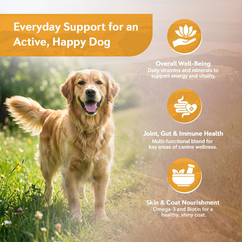 25-in-1 Dog Multivitamin Soft Chews – Hip & Joint, Skin & Coat, Immune, Digestive & Calming Support – 500M CFU Probiotics, Salmon Oil, Glucosamine & Chondroitin