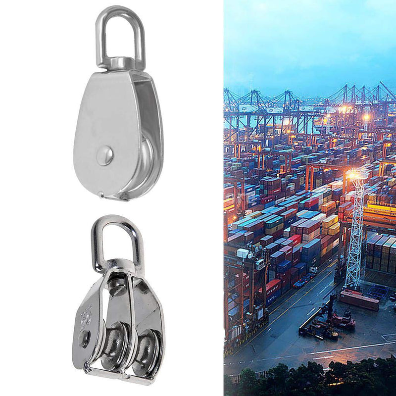 1-Pack M25 Double Pulley Block Stainless Steel Heavy Duty Hardware Double Wheel Swivel Rigging Lifting Wheel Fixed Pulley for Wire Rope Loading 150kg 1