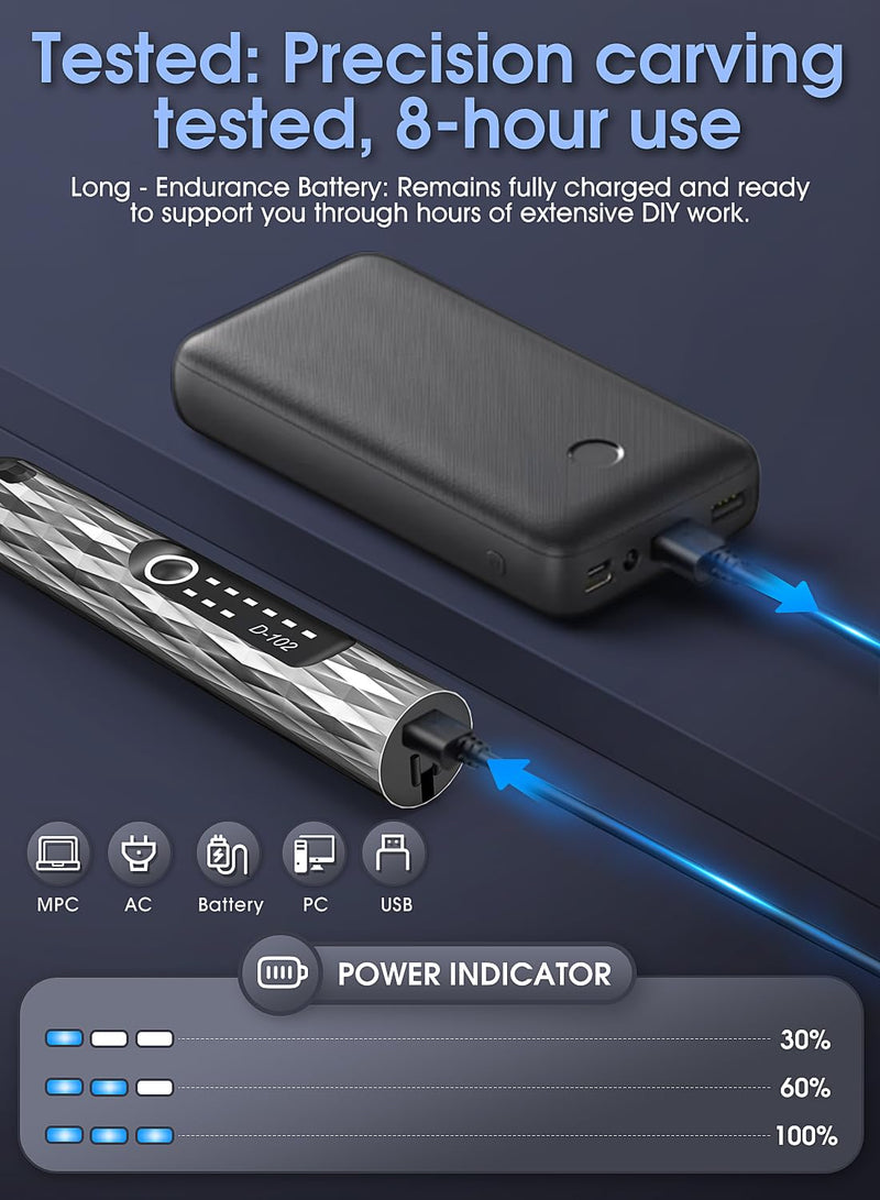 Upgraded Electric Engraving Pen with 37 Bits & 3-Speed Adjust,USB Rechargeable,Rotary Tool for 50+ Surfaces - Professional & Beginner Friendly, Portable for DIY Crafts,Personalization & Gifts Silver