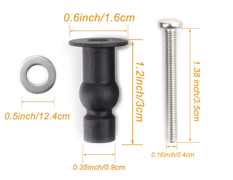 6 Pack Toilet Seat Hinges Screws Top Mount Nuts Screws Toilet Seat Fixings Expanding Rubber Toilet Seat Bolts Kit Compatible Black