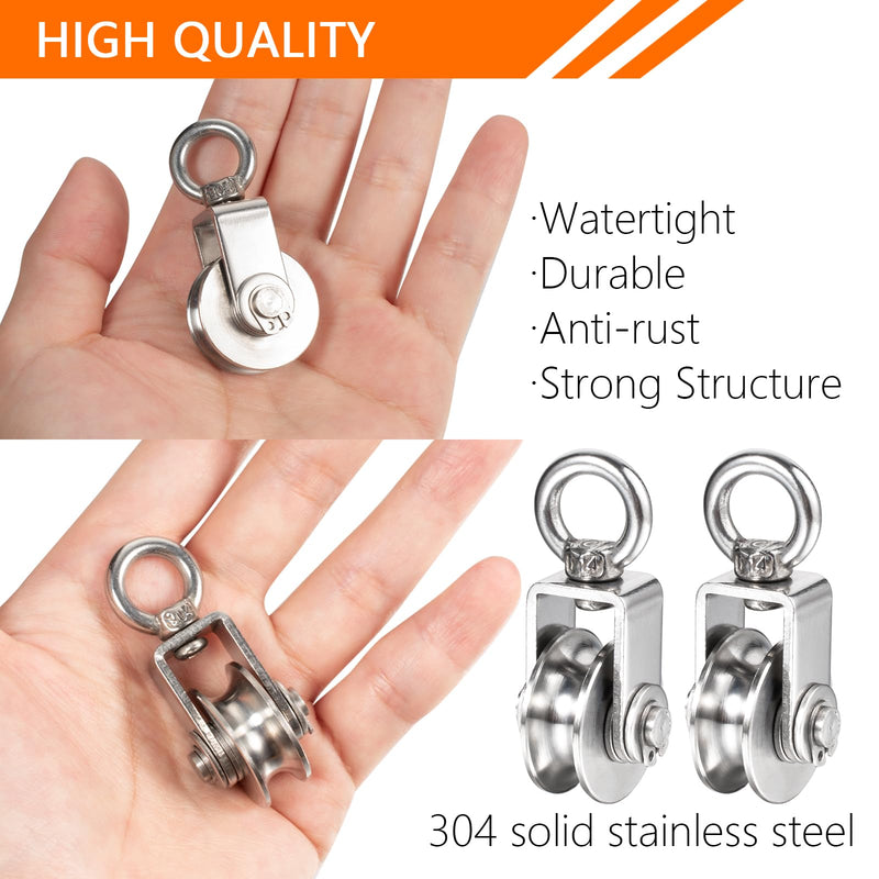 Stainless Steel Small Pulley M25, 20m Nylon Rope and 2pcs Clips for Outdoor DIY Pulley System, Bird Feeder, Sun Shade, Tent Poles, Kayak