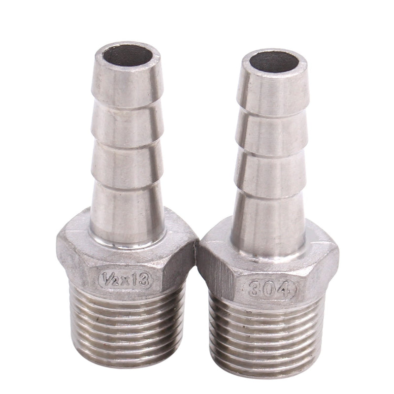 DERNORD Stainless Steel 1/2" Hose Barb x 1/2" NPT Male - Home Brew Pipe Fitting Pack of 2