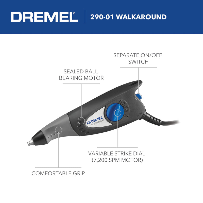 Dremel 120-Volt Engraver Rotary Tool with Stencils - Crafting Machine Perfect for DIY Personalizing and Engraving Leather, Metal, Glass, and Wood , Black, 290-02 Engraver with Letter/Number Template