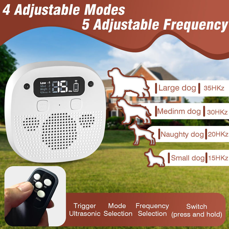 Anti Barking Device for Dogs, 50FT Ultrasonic Bark Control, Rechargeable Remote Control Dog Bark Deterrent with 4 Modes & 5 Frequencies, Dog Training for Outdoor, White
