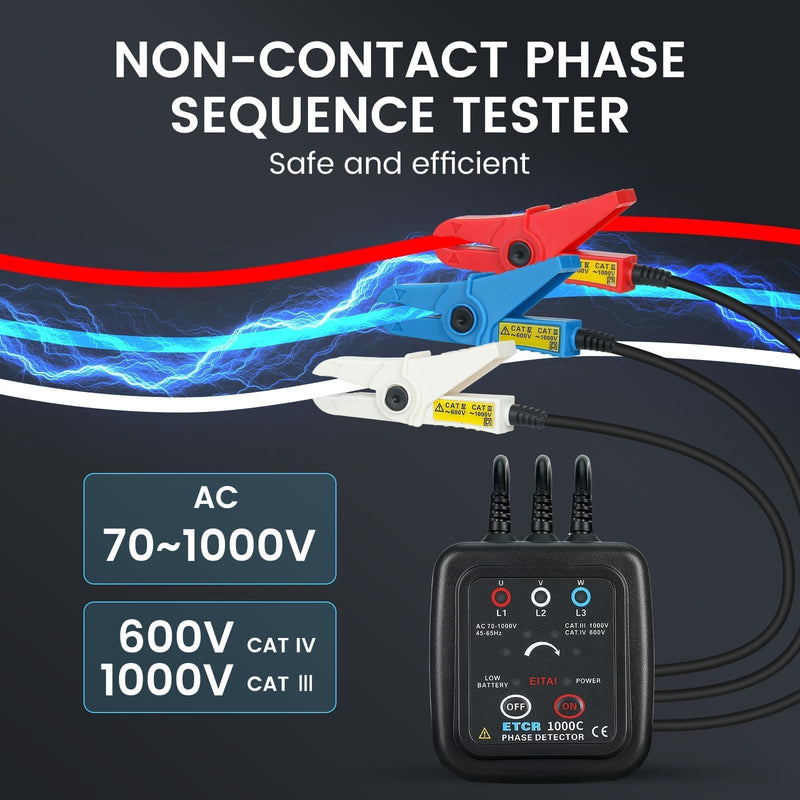 ETCR1000C Non-Contact Phase Sequence Tester, AC 70V-1000V, Φ0.6inch/16mm, Manufacturer Direct Sales, Phase Rotation Meter