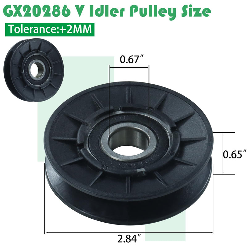 GX20286 V Idler Pulley with GX20287 Idler Pulley GX20006 V Belt Replaces GX20286 Pulley, John Deere Pulley GX20286, John Deere GX20287 Idler Pulley, 690409MA Pulley, 1760097, AM103019, AM32672 GX20286+GX20287+GX20006 Belt