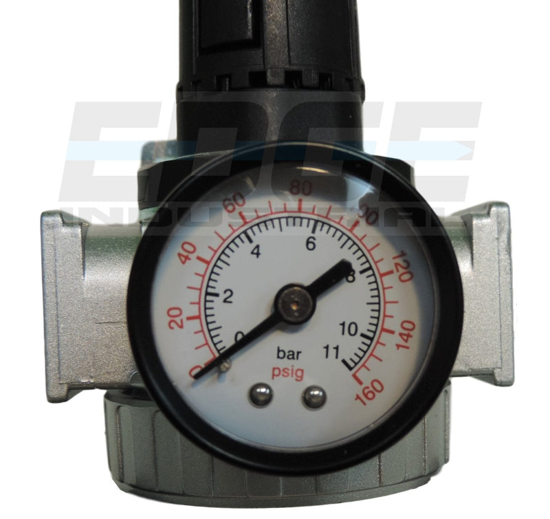 3/8" IN-LINE COMPRESSED AIR PRESSURE REGULATOR, 7 TO 150 PSI ADJUSTABLE, BRACKET, GAUGE