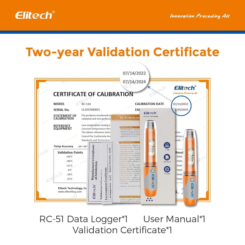 Elitech RC-51H USB Temperature Data Logger Reusable Digital Recorder Medical Refrigerator Thermometer Programmable Monitor 32000 Points High Accuracy RC-51H-Temp&Humi Sensor Orange 1
