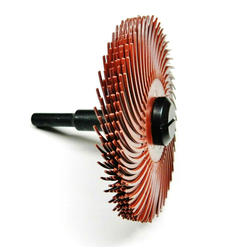 3M Radial Bristle Disc 3" Red 220 Grit with 1/4" Mandrel 6 Brushes and Arbor Set by Jets