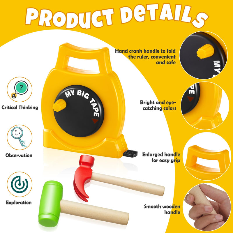 1 Pcs Kids Measuring Tape Toy and 2 Pcs Hammer Simulation Wooden Plastic Mallet Toy for Kids Toddler Back to School Educational Learning
