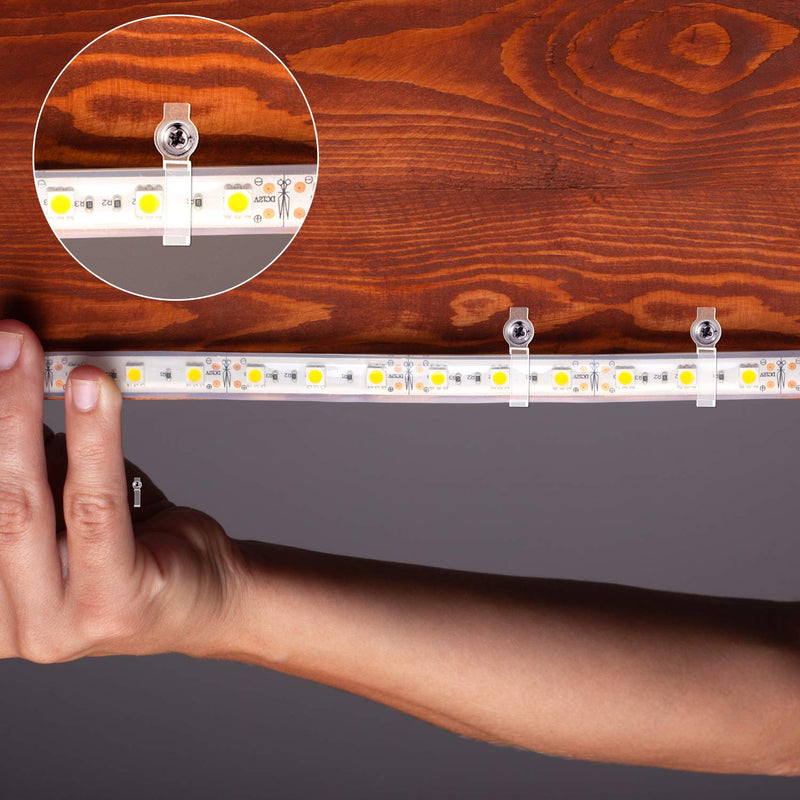 Mudder 200 Pieces LED Strip Light Clips Mounting Bracket Fixing Clip, One Side Fixing Clips with 200 Pieces Screws for Fixing 10 mm Wide Non Waterproof 3528/5050 LED Light Strip (Transparent) Transparent