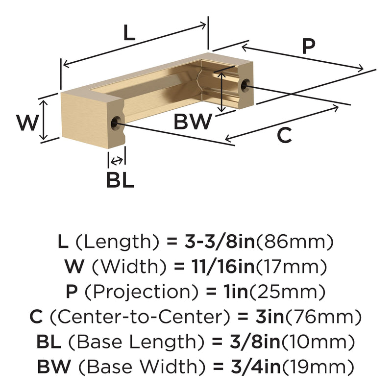 Amerock 10 Pack 3" Augment Champagne Bronze Drawer Pull | 3 inch (76mm) Center-to-Center Mounting Distance and 3-3/8 inches Overall Length, Durable Zinc Cabinet Hardware