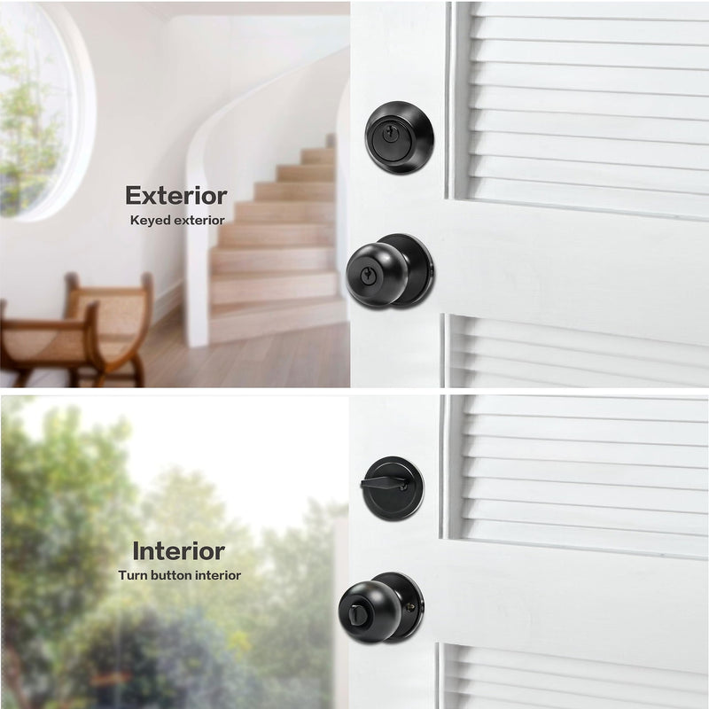 Exterior Door Lock Set with Deadbolt, Single Cylinder Deadbolt Lock and Door Knob Set, Keyed Alike Door Locks for Front Door,Matte Black Door Knob and Deadbolt Set(2Pack Set) 2 Pack Matte Black