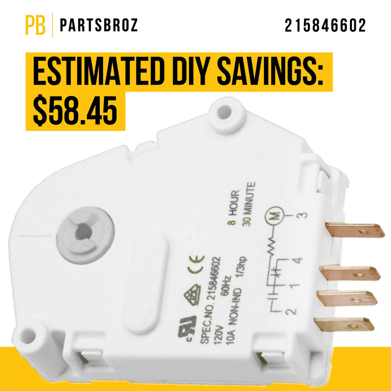 PartsBroz 215846602 Defrost Timer - Compatible With Frigidaire Kenmore Gibson Kelvinator Refrigerator - Replaces AP2111929 PS423801 604-73086 241621501 FRT18B4AW2 FRS26ZRG FRT18L4FW3 FRT21LR8DSP